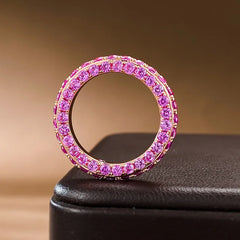 Real 925 Sterling Silver Eternity Ring with Ruby and Moissanite Diamonds