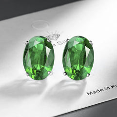 yichong Oval Genuine Natural Green Emerald Peridot 925 silver needle Studs for Women Fashion Statement Gemstone Earrings