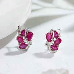 Luxury Silver Earrings: Natural Filled Ruby Gemstones, Classic Jewelry for Ladies