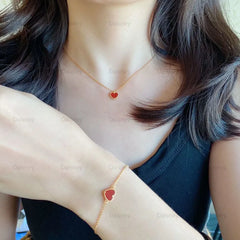 Europe's Top Jewelry: Rose Gold Red Chalcedony Heart-Shaped Necklace and Bracelet Set