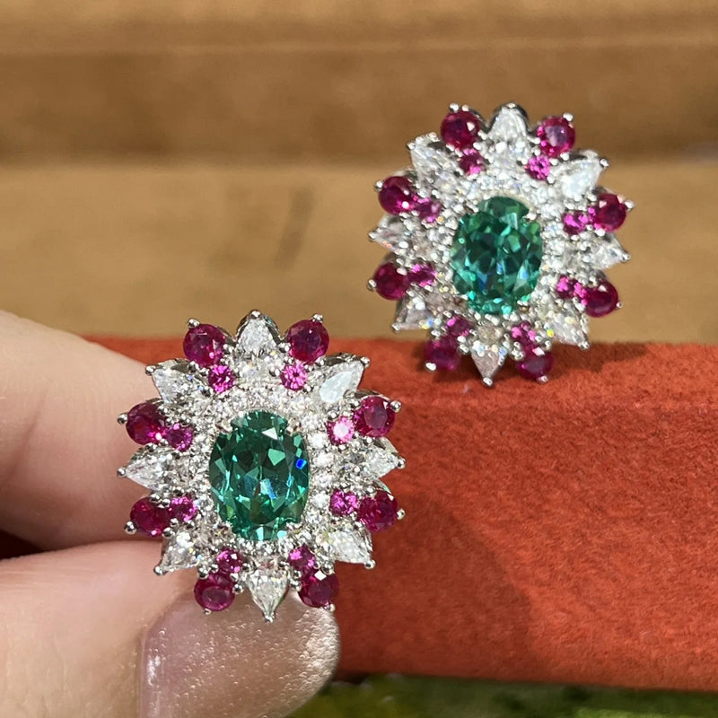 Exquistie 925 Silver Earrings for Women Fashion Vintage Lab Emerald Ear Stud Dazzling Moissanite Earring Fine Jewelry