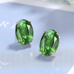 yichong Oval Genuine Natural Green Emerald Peridot 925 silver needle Studs for Women Fashion Statement Gemstone Earrings