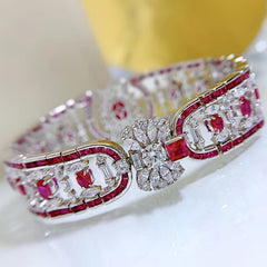 Luxury Vintage 100% 925 Real Silver 7*9mm Ruby Gemstone High Carbon Diamond Wedding Bracelets for Women Party Fine Jewelry Gifts