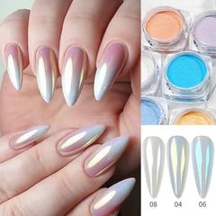 Aurora Pink Glitter Mirror Nail Powder - Metallic Chrome Dust for Nail Art