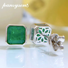 PANSYSEN Vintage 925 Sterling Silver Square 3CT Emerald Gemstone Ear Stud Earrings Anniversary Cocktail Fine Jewelry Wholesale