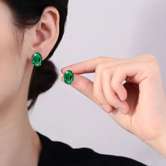 yichong Oval Genuine Natural Green Emerald Peridot 925 silver needle Studs for Women Fashion Statement Gemstone Earrings