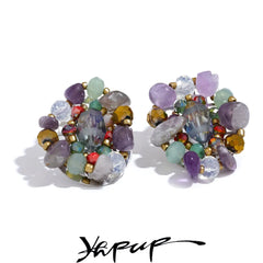 Glamour in Rounds: Handmade Crystal Amethyst Stone Stud Earrings with Stainless Steel Stylish Charm Bead