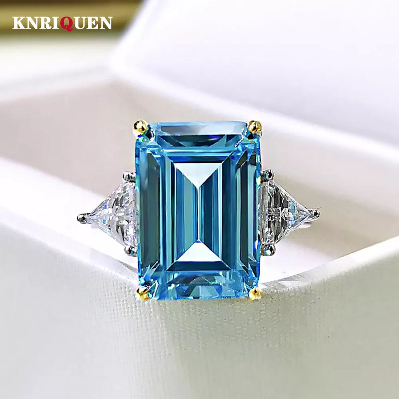 Indulge in Luxury: 100% Real 925 Silver Ring with 10*14mm Aquamarine and High Carbon Diamonds