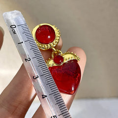 Chic Vintage: Retro Matte Red Love Resin Earrings with Niche Design, Infusing Light Luxury