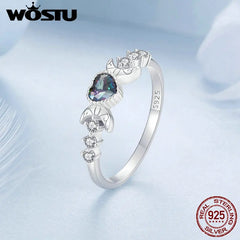 WOSTU 925 Sterling Silver Heart Mystic Topaz Promise Ring: Moon Style with Shiny Zircon