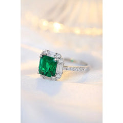 Ruihe Luxe Collection: 2.11ct Lab-Grown Emerald with Simulated Diamond Accent Ring in 925 Sterling Silver