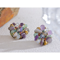 Glamour in Rounds: Handmade Crystal Amethyst Stone Stud Earrings with Stainless Steel Stylish Charm Bead