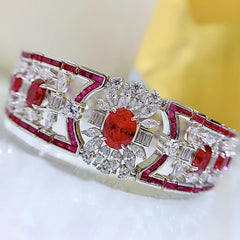 Luxury Vintage Ruby and High Carbon Diamond Bracelet for Women: 100% 925 Real Silver