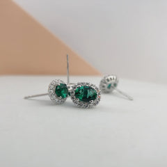 (2Ct Total)1.0Ct each Oval Cut Lab Emerald Stud Earrings 18K White Gold AU750 Stud Earring Female Jewelry E073