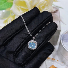 Luxury Simulation Aquamarine Jelly Bean Pendant Necklace 925 Stamp Super Shining Bright Pillow Square Aquamarine Zircon Gift