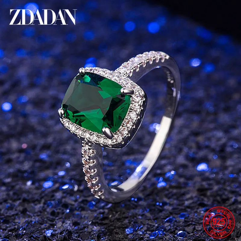 ZDADAN Vintage Emerald 925 Sterling Silver Rings