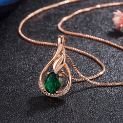 Solid 14K Rose Gold 45cm Necklace Origin Emerald Pendant Jewelry  Women Fine Collares Mujer Rose Gold Emerald Gemstone Pendant