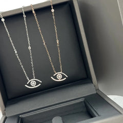 Sterling Silver Eye Pendant Diamond Necklace: Heart Eye. Perfect for Layering