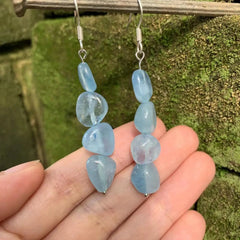 Genuine Natural Aquamarine 925 Sterling Silver Earrings