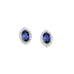 Metiseko 925 Sterling Silver Plated 14K Gold Stud Earrings: Elegant Retro Style with Sapphire-Colored Oval Zircon for Women