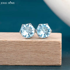 JoiasHome Fashion Silver 925 Stud Earrings Women Brilliant Hexagon Aquamarine Ear-stud Luxury Female Party Jewelry Earring Gift