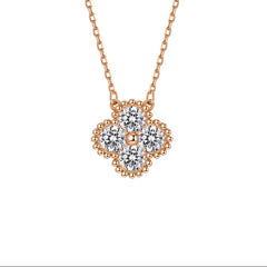 1.2ct Moissanite Clover Necklace: Rose Gold Plated, Iced Mosan Diamond Pendant, 925 Sterling Silver for Women