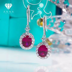 Luxury Natural Ruby Diamond Earrings For Women: 925 Sterling Silver Platinum Plated Fine Jewelry