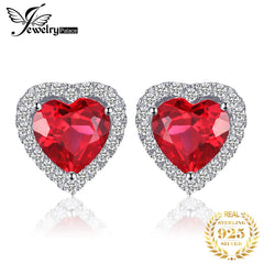 JewelryPalace Heart-Cut Created Ruby 925 Sterling Silver Stud Earrings