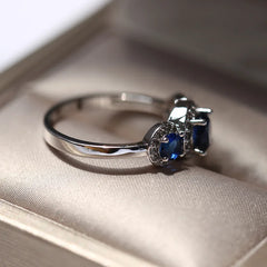 Luxury Big Round Blue CZ Wedding Ring: 925 Sterling Silver for Women