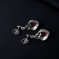 Potiy Love Heart Shape Dangle Drop Earrings: Created Red Ruby in 925 Sterling Silver