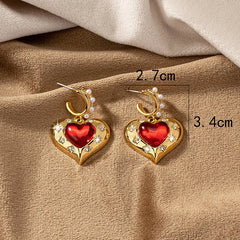 European and American Retro Sweet Romantic Red Heart Earrings for Women