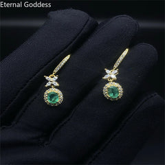 Gorgeous 2024 Collection: Natural Emerald Women's Wedding Gemstone Earrings Adorned with Mosang Diamonds