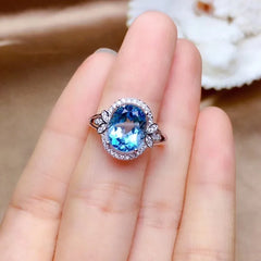 Real 14K White Gold Natural Sapphire Ring for Women: Anillos De Bizuteria, Anillos Mujer Gemstone