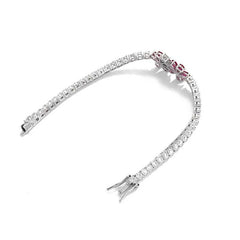 PANSYSEN Luxury 925 Sterling Silver Bracelet: Flower-Shaped Ruby with High Carbon Diamond Charm for Women