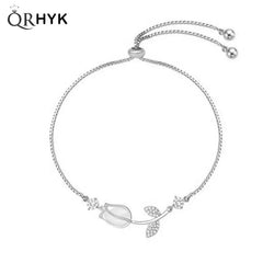 Korean Light Luxury Tulip Flower Bracelet: Shiny Zircon Opal Beaded Adjustable Charm Bracelet for Women