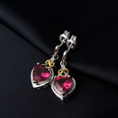 Potiy Love Heart Shape Dangle Drop Earrings: Created Red Ruby in 925 Sterling Silver