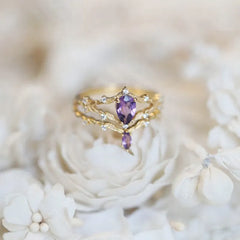 Vintage Court Style Amethyst Romantic Silver Set Diamond Stacked Ladies Ring Opening Adjustable Sweet Luxury Jewelry