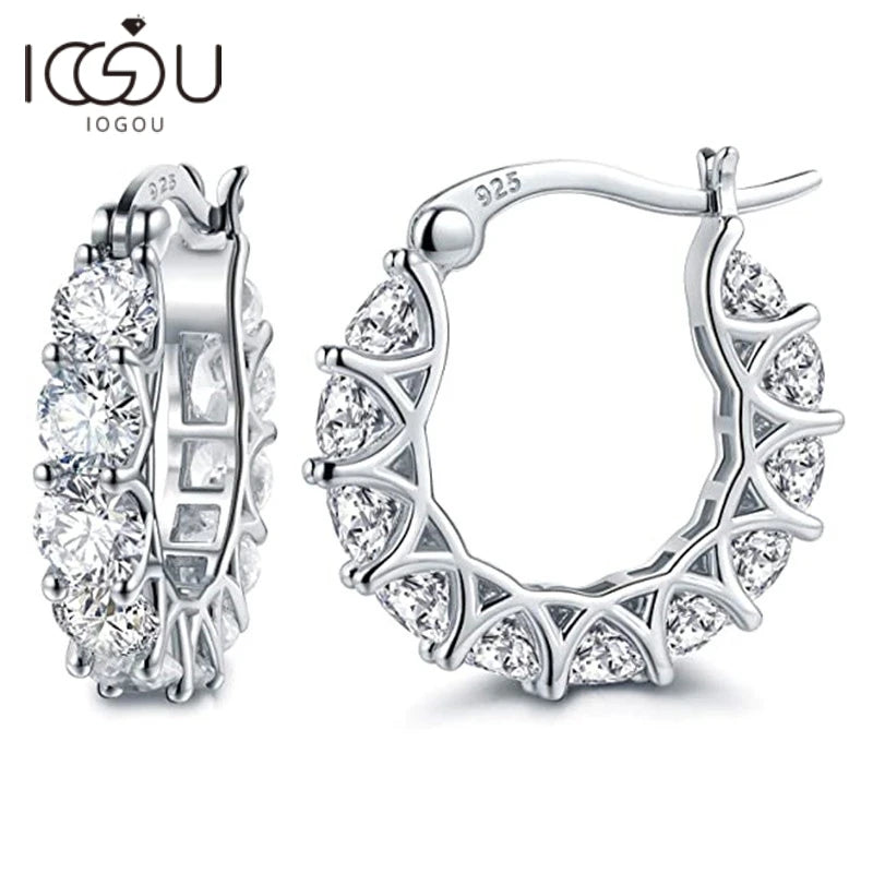 IOGOU D Moissanite Huggie Hoop Earrings for Women 2023 Trending Silver 925 Fine Jewelry 4.0mm Full Moissanite Diamond Earrings