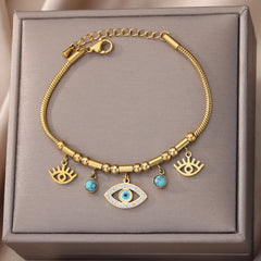 Chic Opal Stone Evil Eye Pendant Bracelet: Turkish Charm in Stainless Steel for Women