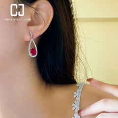 Luxury Ruby and Emerald Long Earrings: S925 Sterling Silver, Platinum Plated