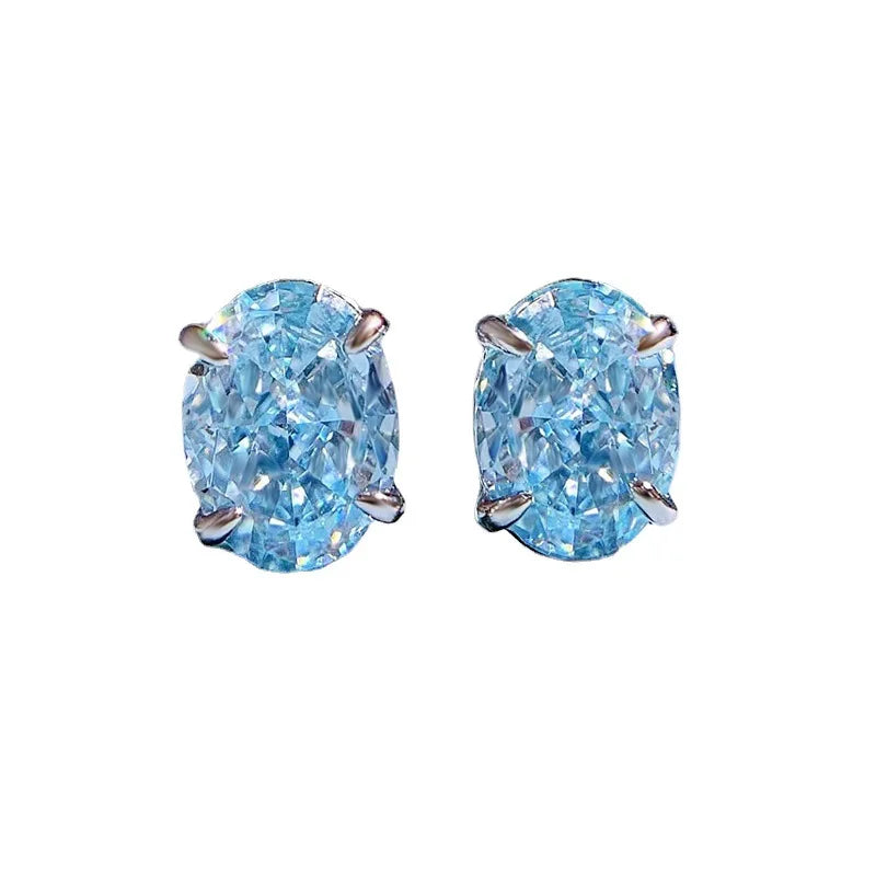 Exquisite 925 Sterling Silver Earrings: High Carbon Diamonds with 6*8mm Aquamarine Zircon