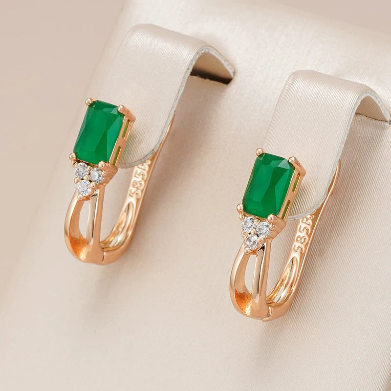 Kinel New Emerald Square Cut Zircon Drop Earrings for Women Luxury 585 Rose Gold Color High Quality Daily Fine Jewelry Best Gift