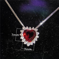 Radiant Love: Red Heart Zirconia Necklace, Earring, and Ring Set - Valentine's Gift