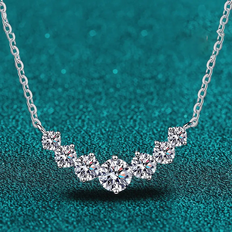 Full Moissanite Diamond Necklace for Women 925 Sterling Sliver with Plated White Gold Neck Pendent Wedding Fine Jewely