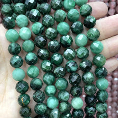 6/8/10MM Natural Stone Faceted Emerald Green Round Gemstone Spacer Beads For Jewelry Making DIY Bracelet Necklace 7.5''inches