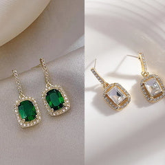 French Retro Emerald Drop Earrings: Add a Touch of Personality with Simple Green Gemstone Jewelry