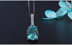 Exquisite Blue Topaz Pendant: Pure Natural S925 Sterling Silver Necklace Colgante