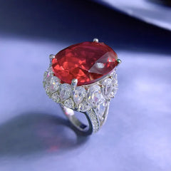 Exquisite Ruby Diamond Ring: Luxury 925 Sterling Silver, 13x18mm