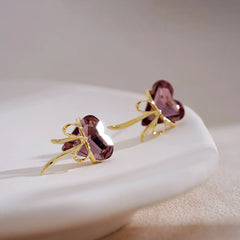 Versatile Elegance: Purple Crystal Love Earrings for Women, Bow-Styled Versatile Studs