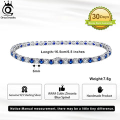 ORSA JEWELS Tennis Bracelet: 925 Sterling Silver, Featuring 3.0mm Clear and Sapphire Cubic Zirconia, Women's Fashion Chain Bracelet